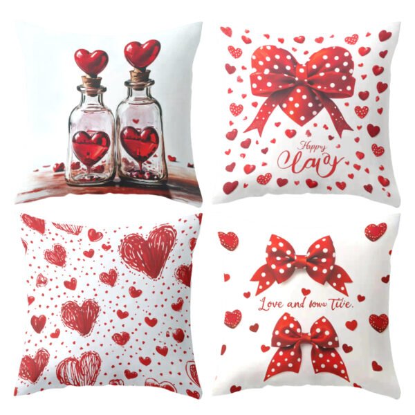Pillow Covers 17.71x17.71 Inch Set of 4 cartoon cute love red heart Farmhouse Sofa Throw Pillowcase Cushion Case Home Decoration