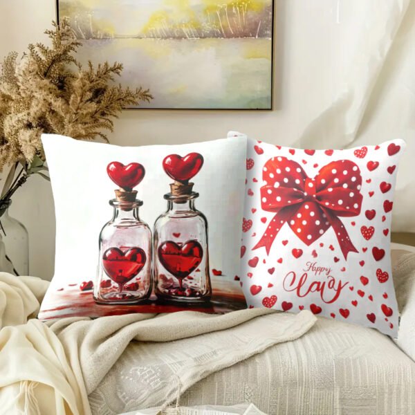 Pillow Covers 17.71x17.71 Inch Set of 4 cartoon cute love red heart Farmhouse Sofa Throw Pillowcase Cushion Case Home Decoration - 图片 5