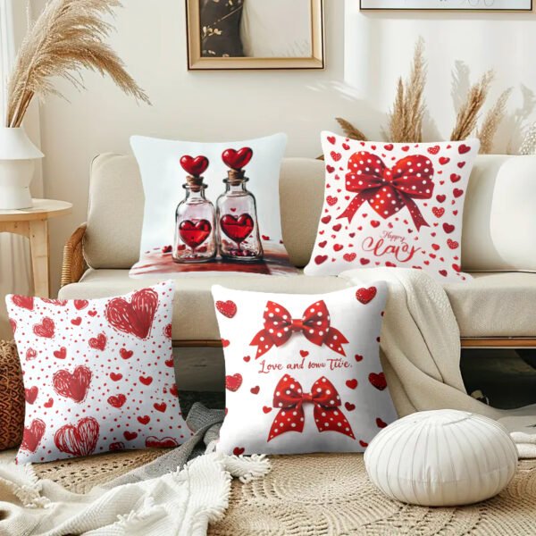 Pillow Covers 17.71x17.71 Inch Set of 4 cartoon cute love red heart Farmhouse Sofa Throw Pillowcase Cushion Case Home Decoration - 图片 4