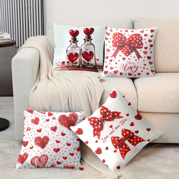 Pillow Covers 17.71x17.71 Inch Set of 4 cartoon cute love red heart Farmhouse Sofa Throw Pillowcase Cushion Case Home Decoration - 图片 3