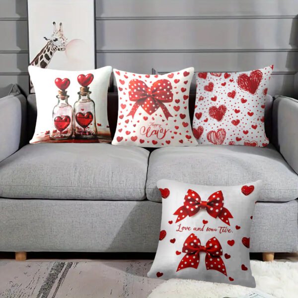 Pillow Covers 17.71x17.71 Inch Set of 4 cartoon cute love red heart Farmhouse Sofa Throw Pillowcase Cushion Case Home Decoration - 图片 2