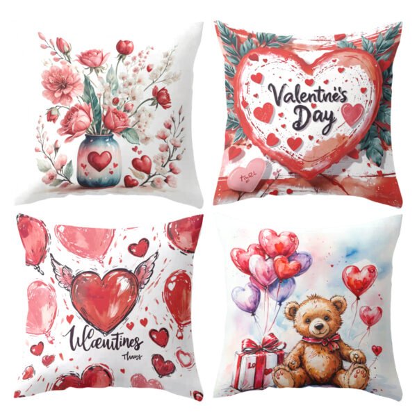Pillow Covers 17.71x17.71 Inch Set of 4 cartoon lover cute Valentine's Day pink  Farmhouse Sofa Throw Pillowcase Cushion Case Home Decoration