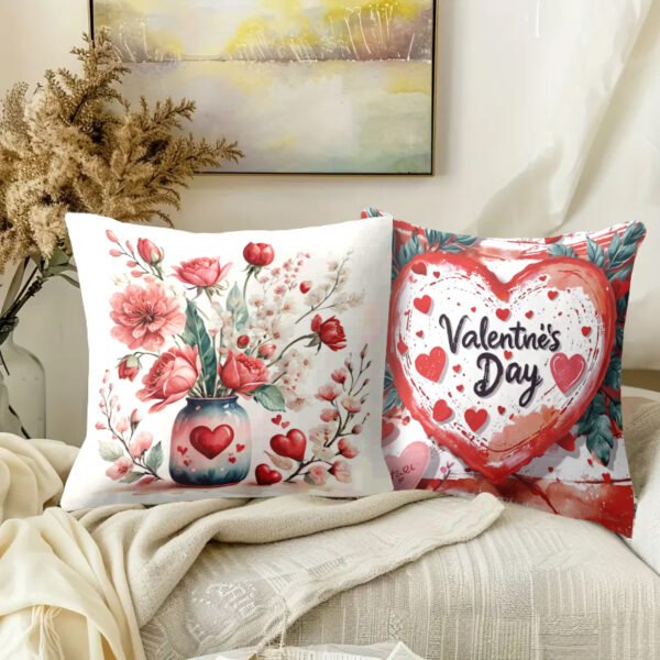 Pillow Covers 17.71x17.71 Inch Set of 4 cartoon lover cute Valentine's Day pink  Farmhouse Sofa Throw Pillowcase Cushion Case Home Decoration - 图片 5