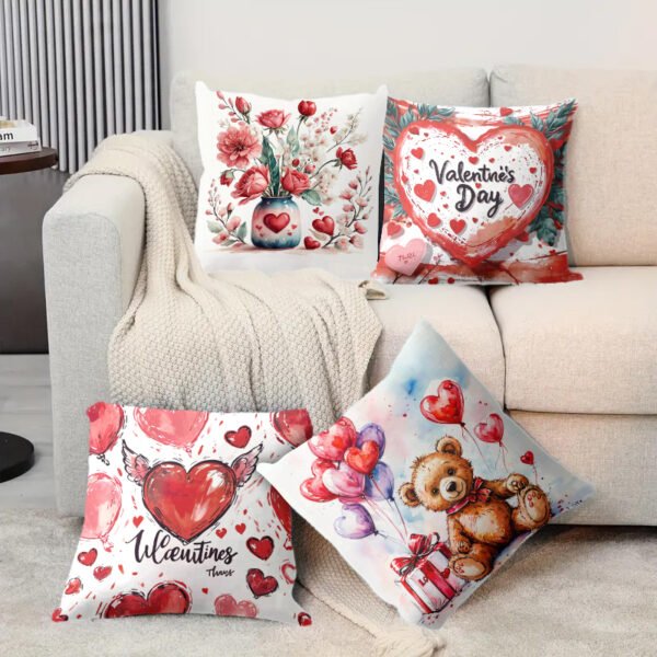 Pillow Covers 17.71x17.71 Inch Set of 4 cartoon lover cute Valentine's Day pink  Farmhouse Sofa Throw Pillowcase Cushion Case Home Decoration - 图片 3