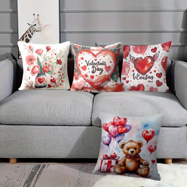 Pillow Covers 17.71x17.71 Inch Set of 4 cartoon lover cute Valentine's Day pink  Farmhouse Sofa Throw Pillowcase Cushion Case Home Decoration - 图片 2